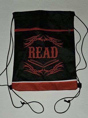 READ Black Red Cinch Backpack Library Book Bag